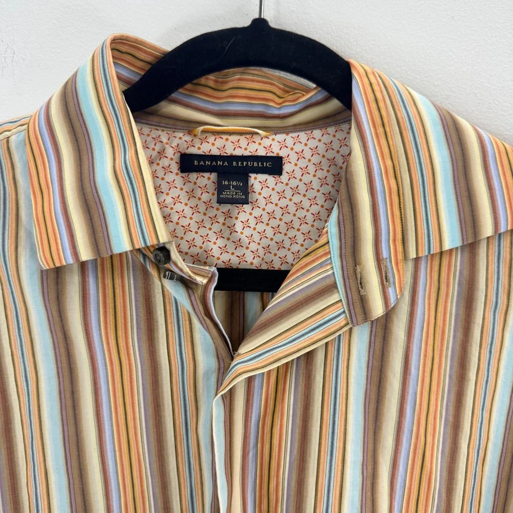 Banana Republic Striped Button Down Shirt Men's L Long Sleeve‎ Collared Casual